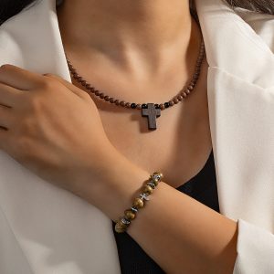 Men's Acrylic Bead Adjustable Necklace And Bracelet