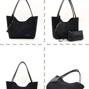 Black Suede SHK108 Women Hand And Shoulder Bag With Wallet And Makeup Bag