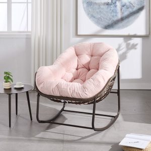 Outdoor Rattan Rocking Chair,Padded Cushion Rocker Recliner Chair Outdoor For Front Porch, Living Room, Patio, Garden, Pink-Prohibited From Selling On Temu