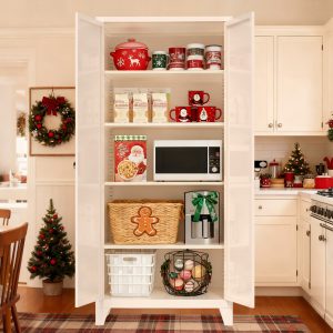 71'' 2 Shapely Door Cabinet With Lock, Metal Storage Cabinet With Doors And Adjustable Shelves, For Kitchen, Bedroom, Living Room Beige