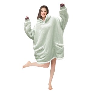 RONGTAI Oversized Wearable Pajamas With Big Pockets,Soft Plush Sweatshirt Hooded Popular Tops One Size Fits