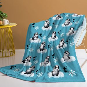 1pc Cute Penguin Snow Cloud Pattern Blue Winter Sofa Blanket Printed Flannel Blanket Comfortable And Warm Home Hugging Blanket Suitable For Bed Sofa Camping And Multi Scene Seasonal Use