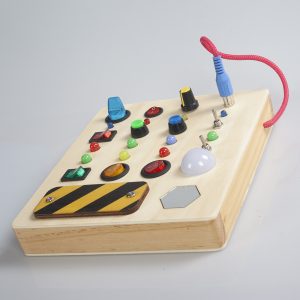 Wooden Busy Board Sensory Toy For Infants And Toddlers With Light Switch Features