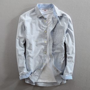 Loose-fitting, Minimalist Striped Shirt With A Turn-down Collar