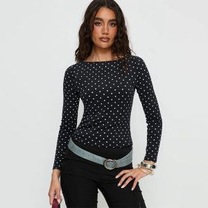 Women's Versatile Black And White Polka Dot Top