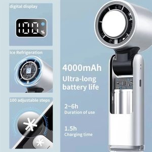 Violent Ice Cooling Fan Handheld Portable Fan Rechargeable Speed Ice Cooling Handheld Small Fan High Speed Folding Neck Type Fan