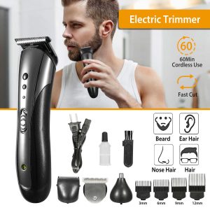 Men Electric Hair Clipper Trimmer Rechargeable Beard Shaver Razor Nose Trimmer Set