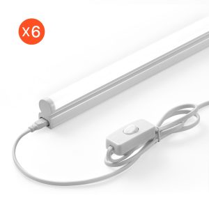 LED Shop Light, 6 Pack T5 Integrated Single Fixture, 4FT, 2200lm, 6500K Linkable LED Tube Light, Corded Electric With ON/Off Switch, Suitable For Garage Warehouse Workbench Workshop