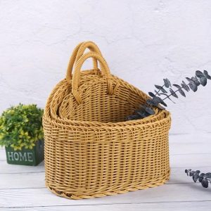 Three-piece Set Of Imitation Rattan Wall-mounted Storage Baskets And Plastic Woven Hanging Baskets
