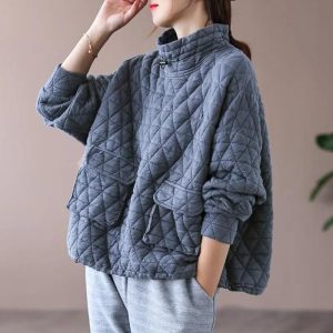 Women's Solid Color Versatile Loose Retro Diamond-patterned Top