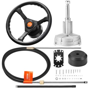 Outboard Steering System 10' Boat Steering Cable 10 Feet Marine Steering System 3/4'' Shaft With 13.5 Inch Wheel For Yachts And Waterborne Vehicles