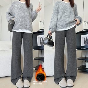 New Relaxed-fit Figure-flattering Straight-leg Casual Lounge-style High-waist Slim Wide-leg Pants