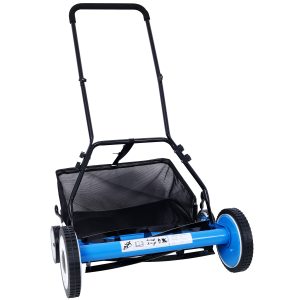 20-Inch 5-Blade Push Reel Lawn Mower With Grass Catcher, 4 WHEELS BLUE COLOR
