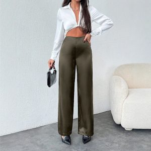 Women's Solid-Colored Casual Loose Satin Wide-Leg Pants