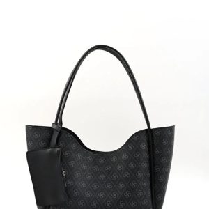 Monogram Black SHK108 Faux Leather Women Hand And Shoulder Bag With Wallet And Makeup Bag