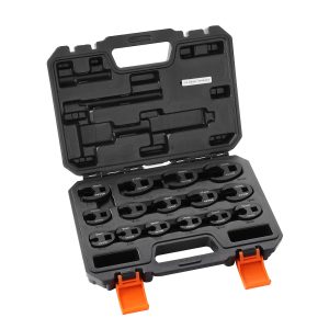 Crowfoot Wrench Set, 1/2" And 3/8" Drive 15-Piece Crows Foot Wrench Set With PP Storage Case,  Metric 8-24 Mm, CRMO Steel And  Manganese Phosphate Finish, For Mechanical Maintenance Or Repairs