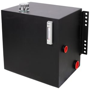 25 Gallon 12 Gauge Steel Hydraulic Fluid Reservoir Tank With Inlet 2 FNPT And Outlet 1-1 4 FNPT,Side Vertical-Mount, With Temp And Sight Gauge, Black Color