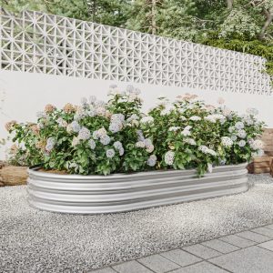 Raised Garden Bed Outdoor, Oval Metal Planter For Plants, Vegetables & Flowers