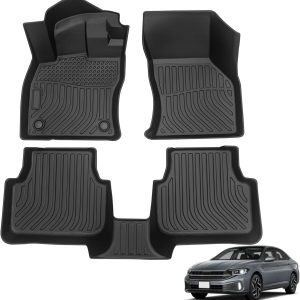 Floor Mats Custom For Jetta 2019-2025 Waterproof Car Mats All Weather Guard Mats Heavy Duty TPE Automotive Floor Liners Accessories Front& Rear Row Full Set - Black