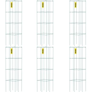 Tomato Cages, 14.6 X 14.6 X 39.4, 6 Packs Square Plant Support Cages, Green PVC-Coated Steel Tomato Towers For Climbing Vegetables, Plants, Flowers, Fruits