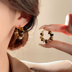 Mirad Tiger Eye Stone Retro Earrings