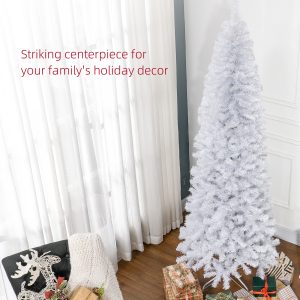 HOMCOM 7ft Pencil Christmas Tree, Unlit Artificial Christmas Tree Slim Douglas Fir Xmas Tree With Realistic Branches, Halloween Tree With 818 Tips, White