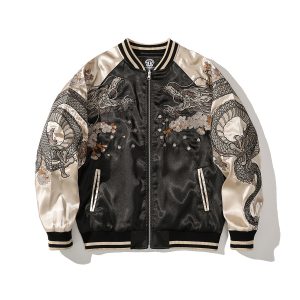 Mens Polyester Chinese Style Embroidered Jacket
