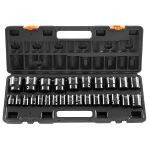 Impact Socket Set 1/2 Inches 26 Piece Impact Sockets, Shallow Socket, 6-Point Sockets, Rugged Construction, CR-V, 1/2 Inches Drive Socket Set Impact Metric 10mm - 36mm, With A Storage Cage