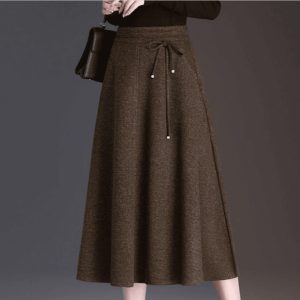 Women's New Autumnwinter High-waisted Casual Skirt Below The Knee