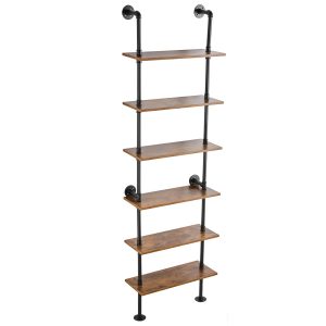 Industrial Pipe Shelf, 6 Tier 24x9.84in, Wall-Mount Floating Rustic Wood Shelves Bracket Display Bookshelf, Storage Rack Sundries Holder For Kitchen Bedroom Bathroom Living Room, Black