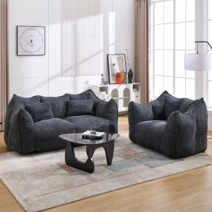 Compressed Plush Bean Bag Sofa Couch- High-Resilience Foam Filled, Ultra-Soft Boucle Lounge Chair For One Or Two People, Cozy Living Room Seating For Reading, Gaming & Relaxing, Space-Saving Vacuum