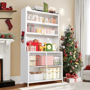 73'' Tall Kitchen Pantry Cabinet , 6 Level Flip Door With Pegboard Metal Pantry Storage Cabinet, Anti-Tip Design Hutch For Kitchen, Dining Room, Living Room White