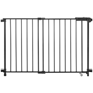 Baby Gate, 29.5-43 Inches Adjustable Width, 28 Inches High Dog Gate, No Threshold Bar, Easy Step Walk Thru, For Child Pet Security, With Screws, One-Hand Open, For Stairs And Doorways, Black