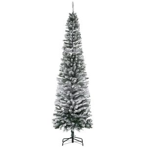 HOMCOM 7.5' Tall Unlit Snow-Flocked Slim Artificial Christmas Tree With Realistic Branches And 738 Tips