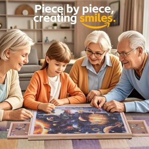 Polished Wooden Jigsaw Puzzle Table With Drawer Cover