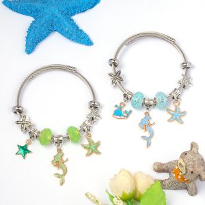 DIY Open-End Adjustable Blue Ocean Series Mermaid Pendant Bracelet Multi-Color Beaded Bracelet Factory Wholesale
