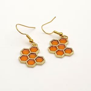 Women's French-style Copper-Button Rhinestone Bee & Honeycomb Earrings