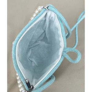 Women Blue Pearl Design Shoulder Bag Elegant Daily Handbag