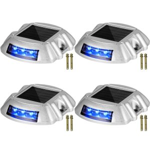 Driveway Lights 4-Pack, Solar Driveway Lights With Switch Button, Solar Deck Lights Waterproof, Wireless Dock Lights 6 LEDs For Path Warning Garden Walkway Sidewalk Steps, LED Bright Blue