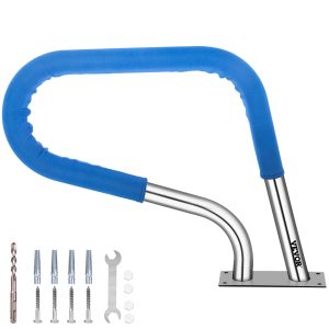 Pool Rail 30x22 Pool Railing 304 Stainless Steel 250LBS Load Capacity Silver Rustproof Pool Handrail Humanized Swimming Pool Handrail With Blue Grip Cover & M8 Drill Bit & Self-Taping Screws