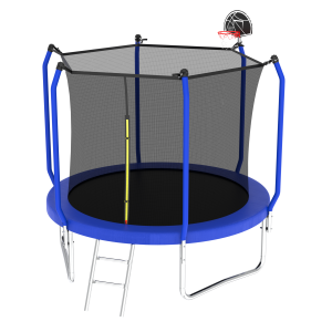 10FT Trampoline With Basketball Hoop,  ASTM Approved Reinforced Type Outdoor Trampoline With Enclosure Net