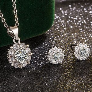 Zircon White Plum Blossom Necklace And Earrings Set
