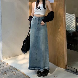 Women's Frayed Denim Skirt Retro Blue