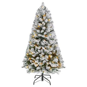 Christmas Tree, 4ft Prelit Flocked Artificial Tree, Full Holiday Xmas Deco Trees With 120 Warm White LED Lights, 8 Lighting Modes & 539 Branch Tips For Home Party Office Decoration