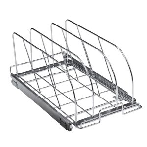 Pan And Pot Rack, Expandable Pull Out Under Cabinet Organizer, Cookie Sheet Baking Pans Tray Organization, Adjustable Wire Dividers, Steel Lid Holder For Kitchen Cabinet & Pantry Storage, 11.7"W