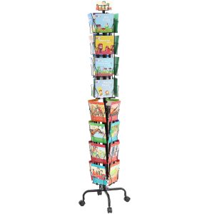 Greeting Cards Display Rack, 32 Pockets Rotating Postcard Brochure Display Stand, 360° Spinning Card Display Rack With Sign Holder & 4 Wheels (2 Lockable) For Exhibitions Office Trade Show