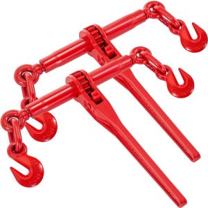 9215LBS 3/8' – 1/2' Ratchet Binders 9,215 LBS Secure Working Load, G70 Hooks And Adjustable Length, For Grade 70-80 Chains, Tie Down, Hauling, Towing, 2-Pack, Red