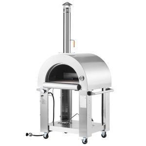 Dual Fuel Pizza Oven Outdoor, 26 In Portable Pizza Oven, Pellet & Gas Powered Outdoor Pizza-Maker With Thickened Cordierite Pizza-Stone, Easy To Move With Casters, For Camping And Backyard