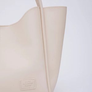 Cream SHK108 Faux Leather Women Hand And Shoulder Bag With Wallet And Makeup Bag