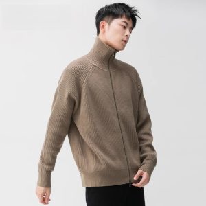 Autumn And Winter Zip-up Knit Cardigan Turtleneck Sweater For Men